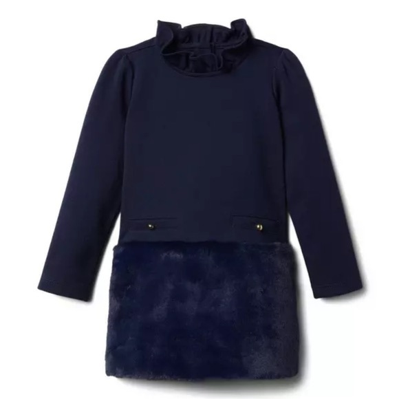 Janie and Jack Faux Fur Dropwaist Ponte Dress 6/12m navy - Picture 1 of 6